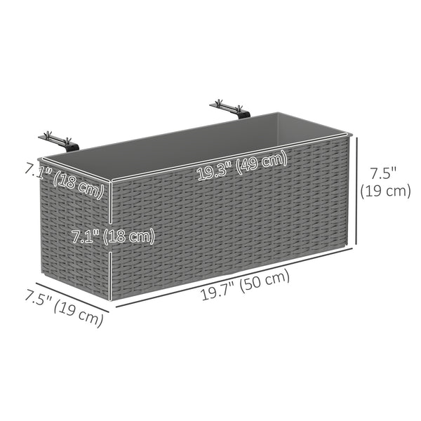 2 Pack 20 Inch Hanging Flower Pots, Railing Planter Box for Fence, Garden, Rattan Look, Gray