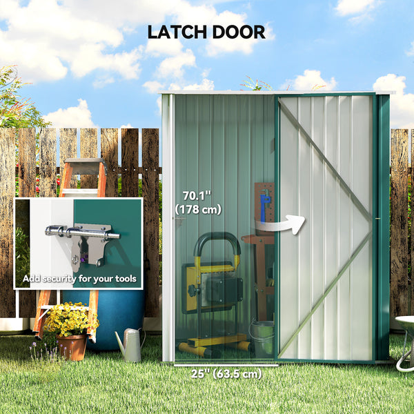 Abri de jardin en acier avec porte verrouillable simple, vert