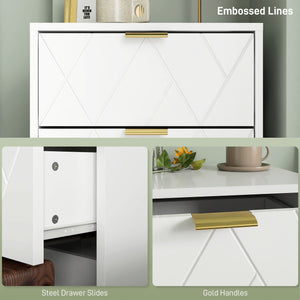 Table de chevet moderne avec 2 tiroirs, blanche