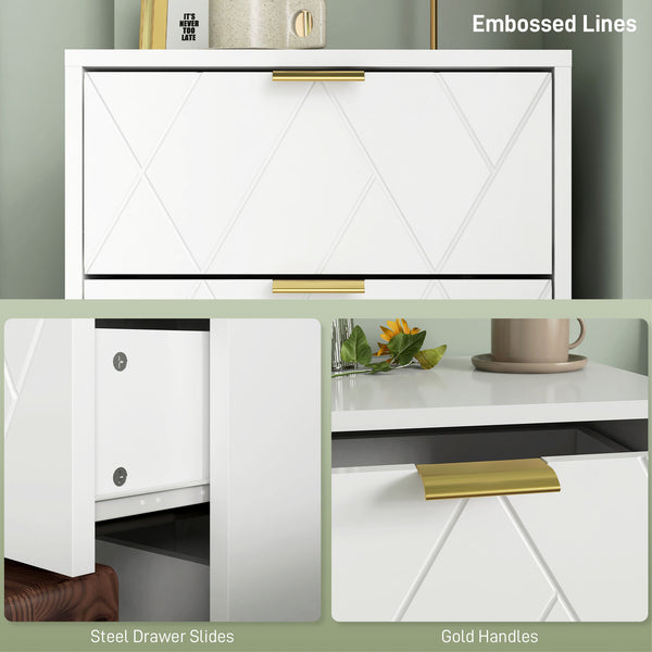 Table de chevet moderne avec 2 tiroirs, blanche