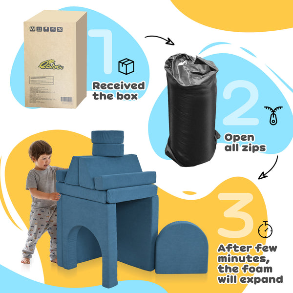 Canapé de jeu modulaire 12 pièces pour enfants, bleu