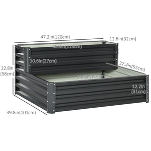 Two-tier raised planter in galvanized steel, dark grey 