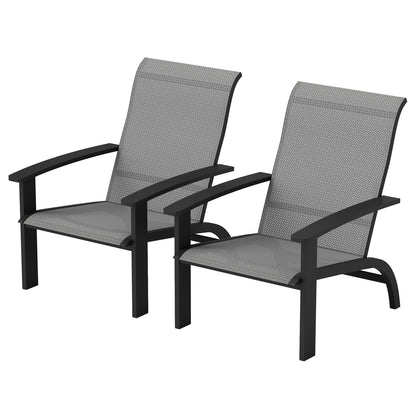 Lot de 2 chaises d'extérieur Adirondack Muskoka avec cadre en aluminium, assise en maille et dossier haut pour jardin et terrasse, gris foncé
