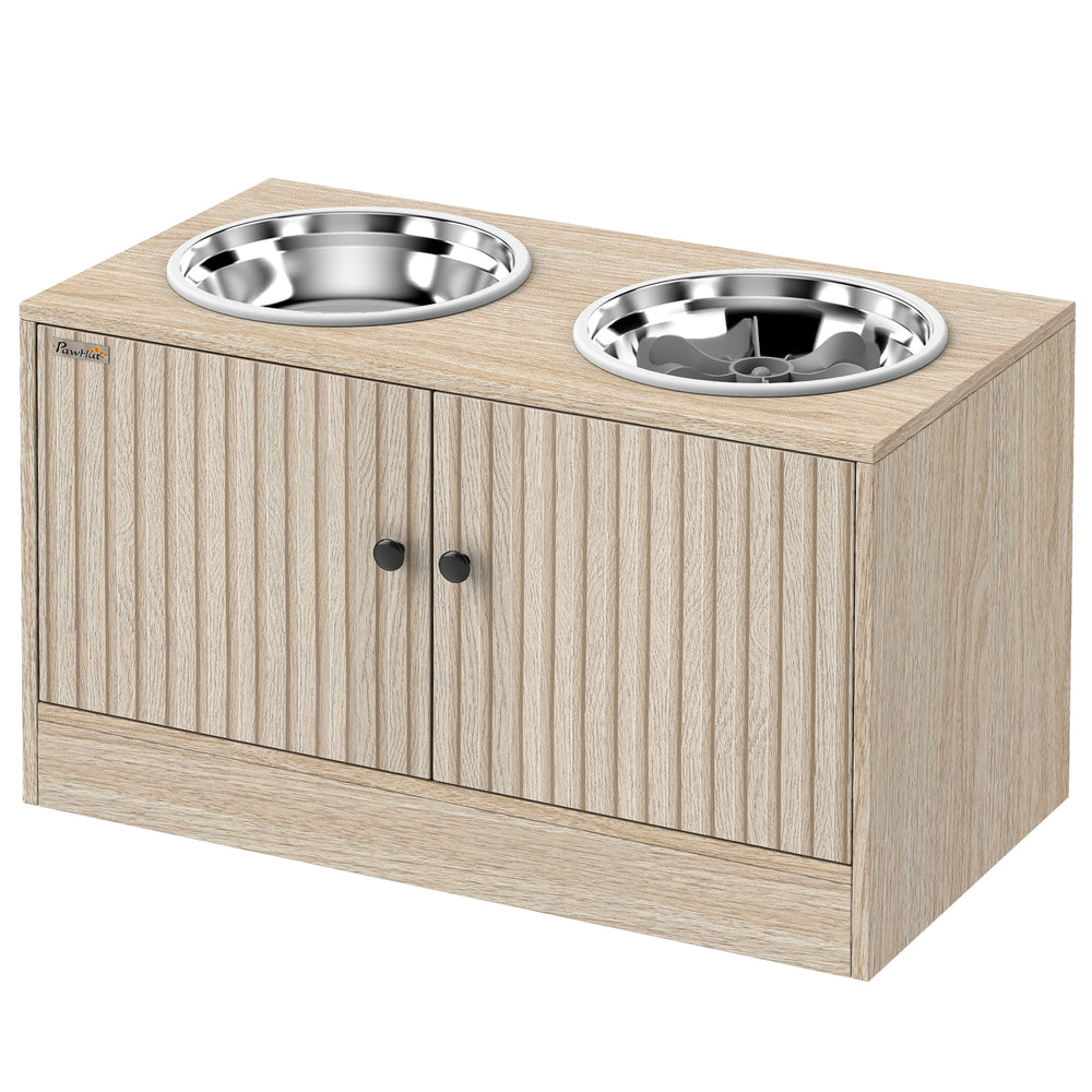 Raised Dog Bowls with Storage, Oak