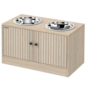 Raised Dog Bowls with Storage, Oak