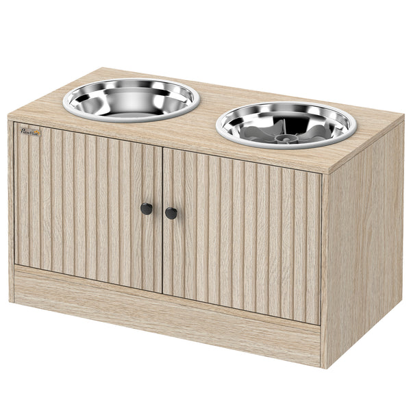 Raised Dog Bowls with Storage, Oak