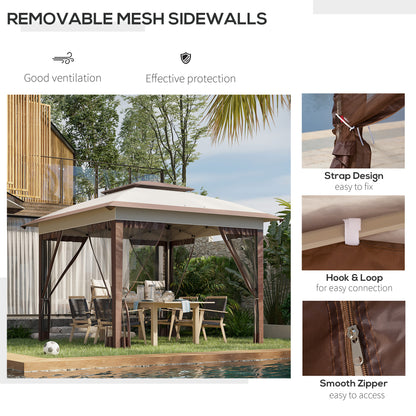 Gazebo 12' x 12' Pop Up pliante instantanée avec parois latérales en maille, hauteur réglable sur 3 niveaux et sac de rangement, beige