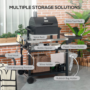 3-Shelf Outdoor Grill Cart Table with Foldable Side Table and Stainless Steel Table Top, Pizza Oven Stand on Wheels