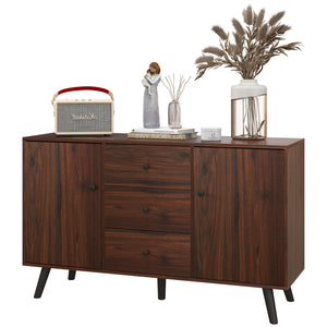 Buffet de cuisine avec 2 placards, 3 tiroirs et étagères réglables, couleur marron rustique