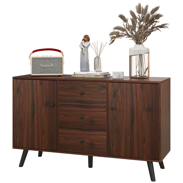 Buffet de cuisine avec 2 placards, 3 tiroirs et étagères réglables, couleur marron rustique