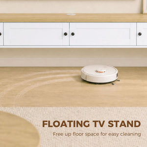 Meuble TV mural flottant 63 po avec rangement et station de recharge, blanc