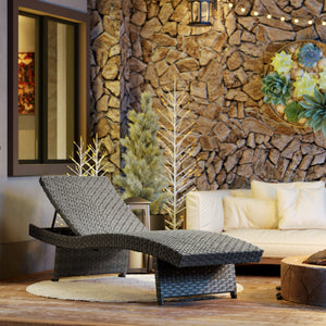 Chaise longue pliante en osier avec dossier réglable sur 4 niveaux, grise