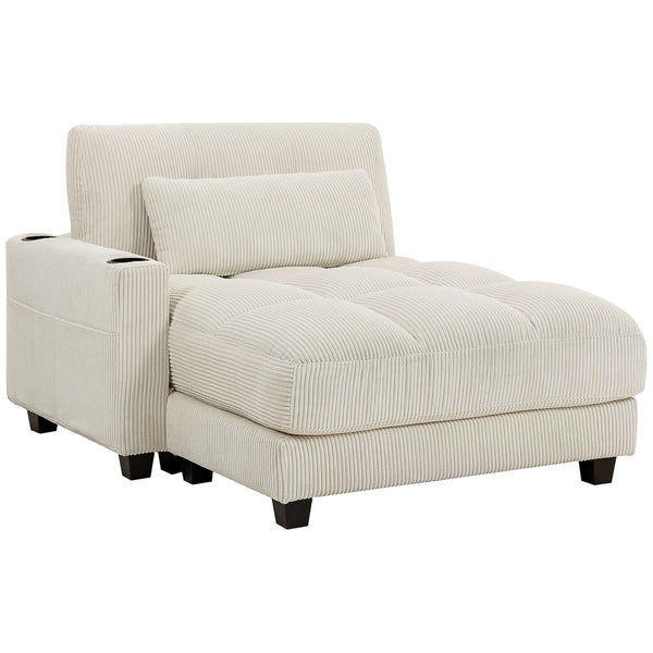 58" Indoor Chaise Lounge, Oversized Corduroy Sofa Bed with 2 Cup Holders, Pillow, Deep Seat Sleeper Couch, Cream White