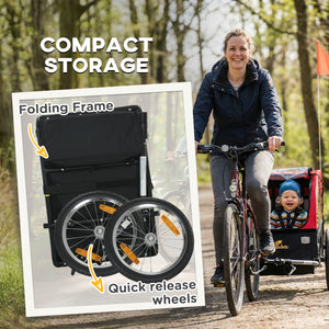 Remorque vélo enfant avec harnais 5 points, roues en caoutchouc 16 pouces, sac de rangement, à partir de 18 mois, rouge.