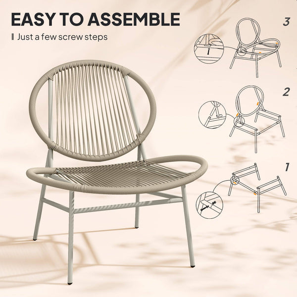 Ensemble bistrot en rotin, ensemble de 3 meubles de jardin, gris clair