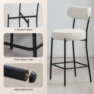 Set of 2 padded bar stools in corduroy, cream white