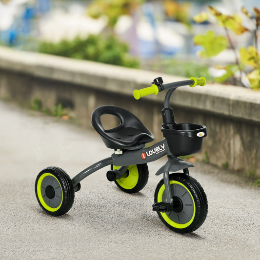 Tricycle pour filles et garçons de 2 à 5 ans, vélo pour tout-petits avec siège réglable, panier, sonnette, noir