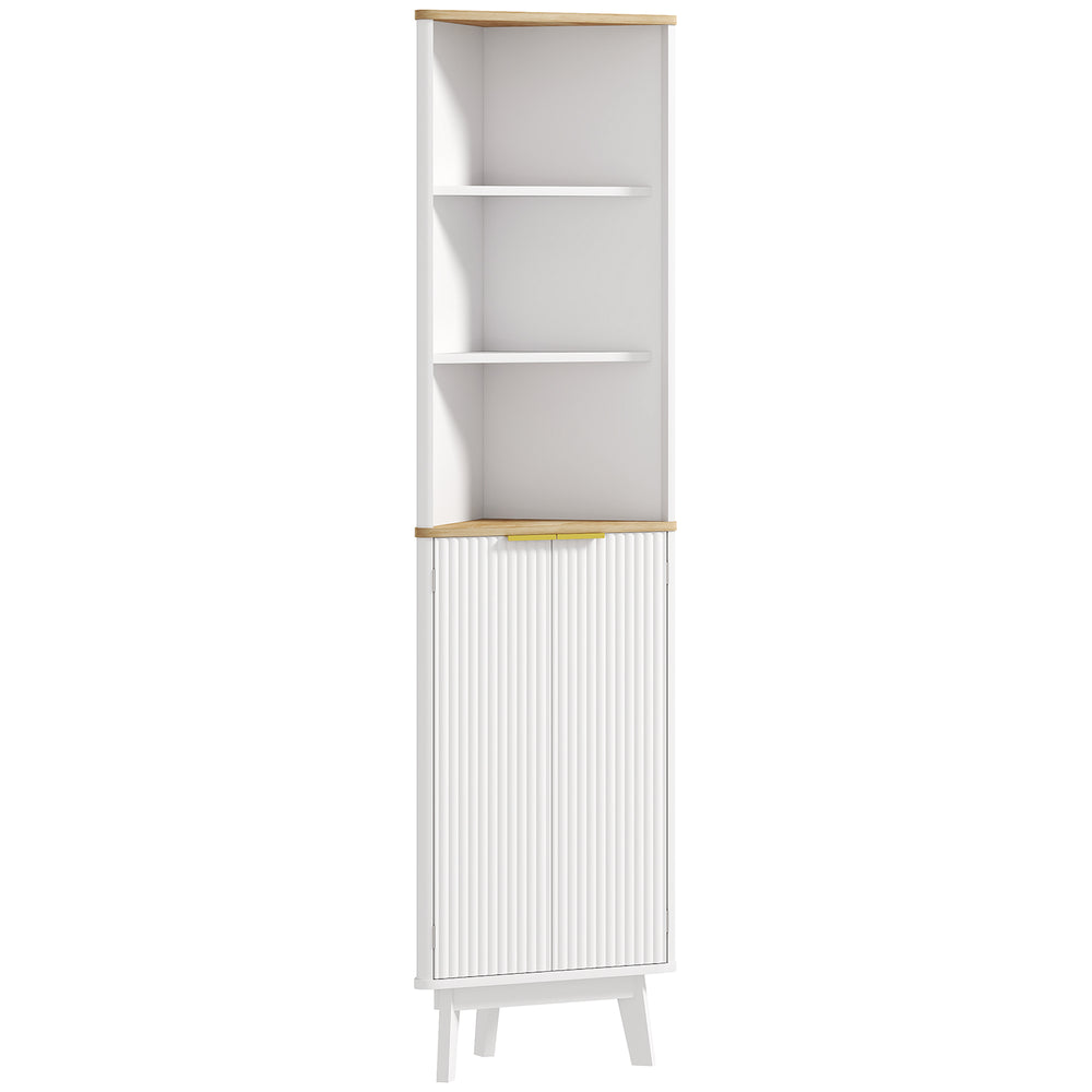 Meuble de salle de bain 170 cm de haut, meuble de rangement étroit avec profil incurvé et étagères réglables, blanc