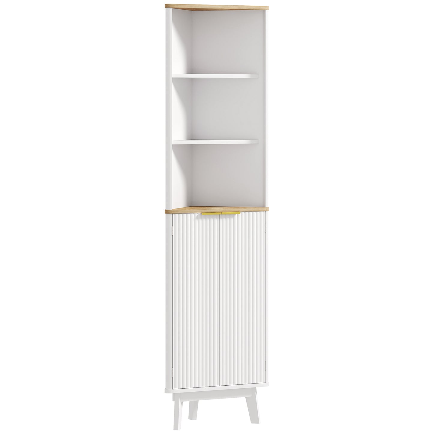 Meuble de salle de bain 170 cm de haut, meuble de rangement étroit avec profil incurvé et étagères réglables, blanc