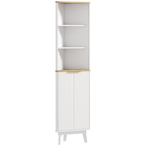 Meuble de salle de bain 170 cm de haut, meuble de rangement étroit avec profil incurvé et étagères réglables, blanc