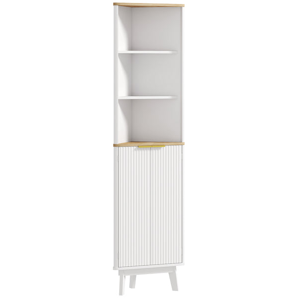 Meuble de salle de bain 170 cm de haut, meuble de rangement étroit avec profil incurvé et étagères réglables, blanc