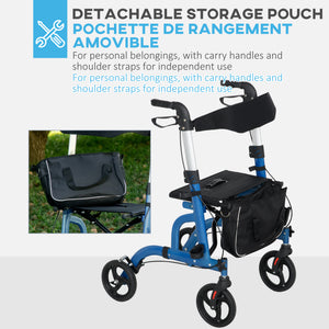 Rollator Walker for Seniors and Adults with 8'' Wheels, Padded Seat and Backrest,  Storage Bag Blue