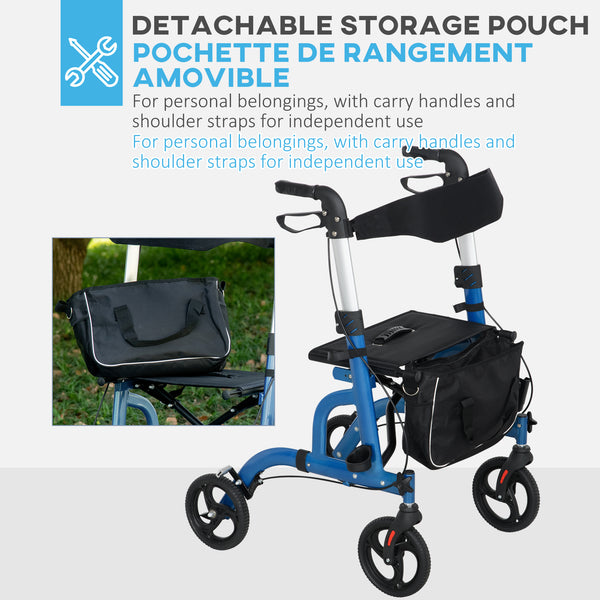 Rollator Walker for Seniors and Adults with 8'' Wheels, Padded Seat and Backrest,  Storage Bag Blue