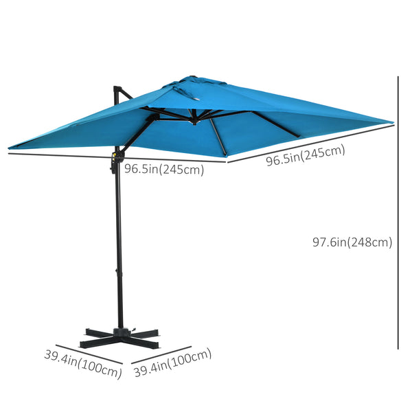 Parasol déporté carré de 8 pieds avec rotation à 360°, en aluminium, turquoise