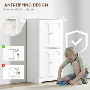 Meuble de rangement moderne et autonome avec 4 portes cintrées et 2 étagères réglables, blanc