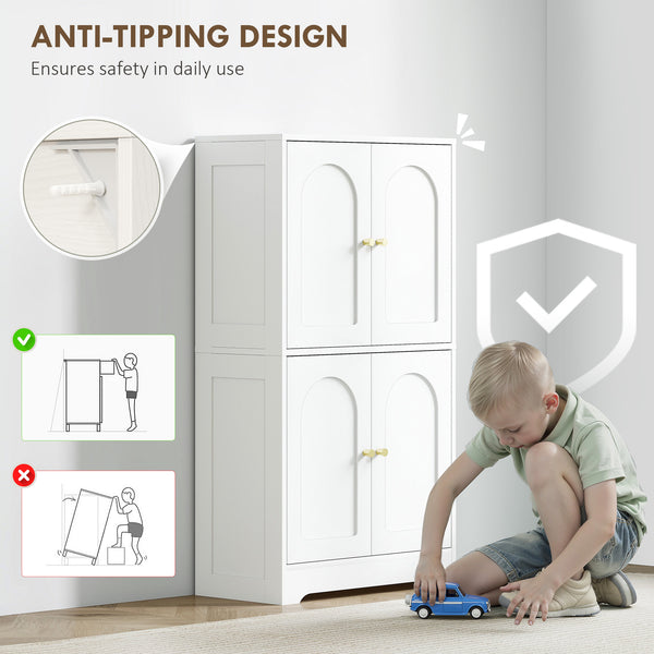 Meuble de rangement moderne et autonome avec 4 portes cintrées et 2 étagères réglables, blanc