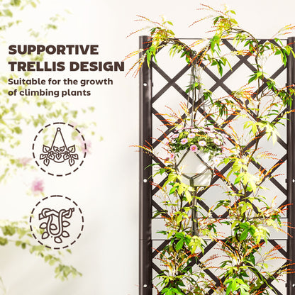 Outsunny Raised Garden Bed with Trellis, Plastic Raised Bed with Drainage Holes and Drainage Plugs, 16 x 16 x 48 in