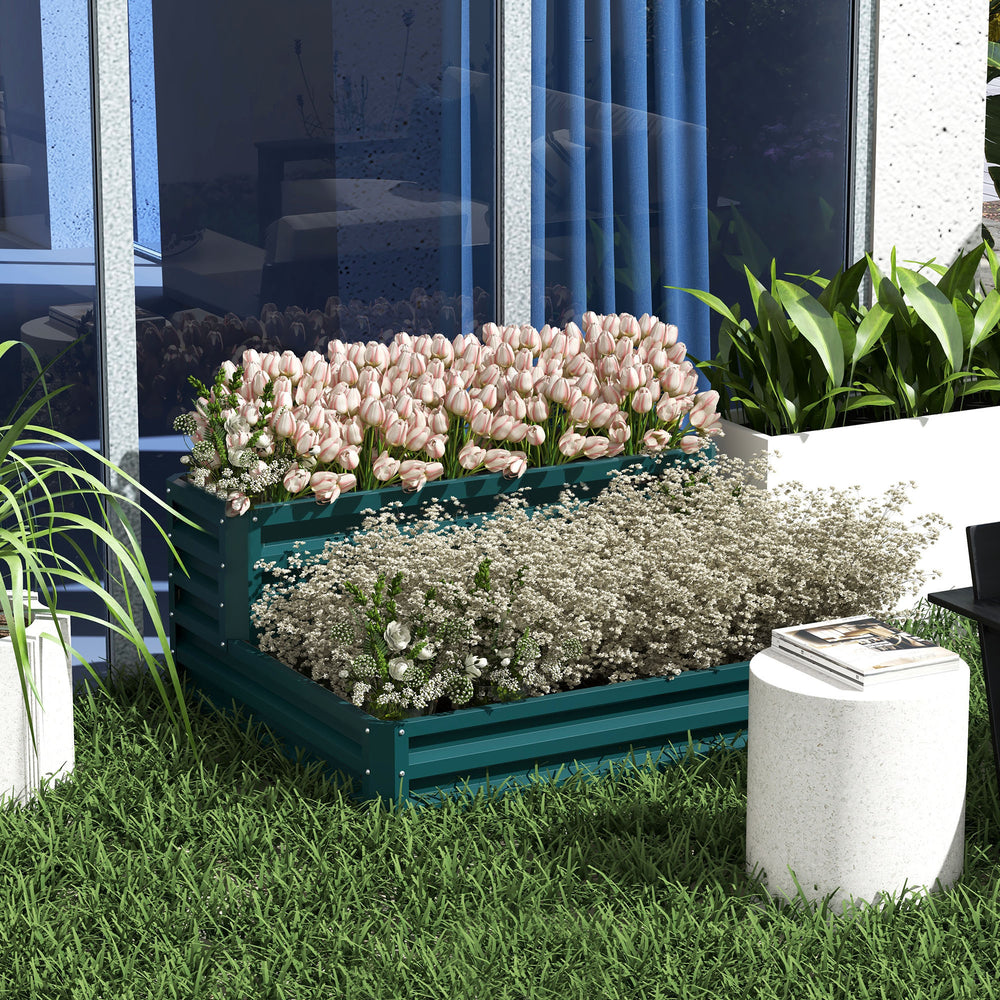 Galvanized 2-tier raised planter, green