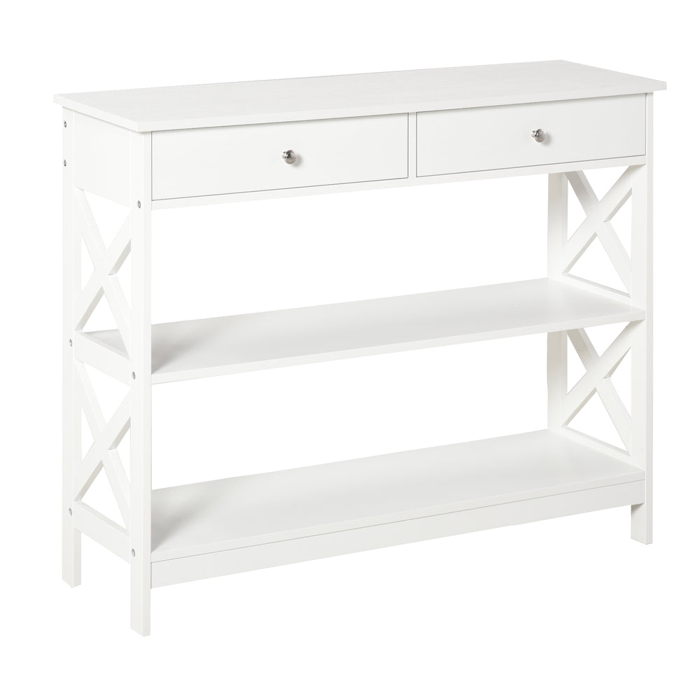 Console d'entrée étroite avec étagères de rangement, blanc