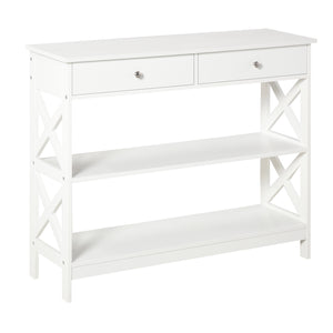 Console d'entrée étroite avec étagères de rangement, blanc
