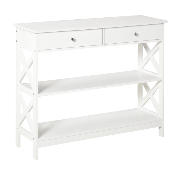 Console d'entrée étroite avec étagères de rangement, blanc