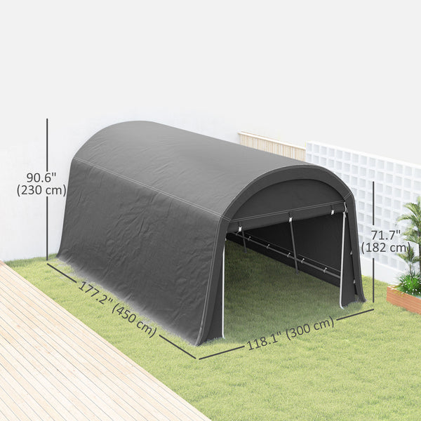 Portable garden shed with roll-up zip door, dark grey