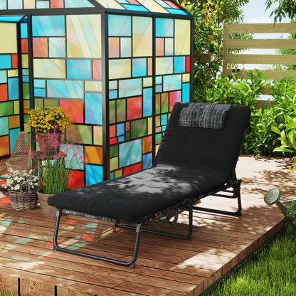 Outsunny Folding Lounge Chair with 4-level Reclining Back &amp; Cushion, Black |