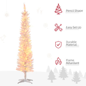 Sapins de Noël pré-éclairés blanc de 6 pieds en forme de crayon avec pointes de surface colorées