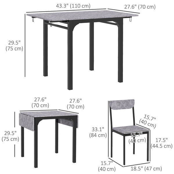 Ensemble pliantes table et chaises pour 2 personnes, gris