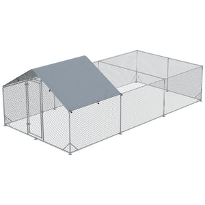Metal chicken coop with waterproof and anti-UV cover