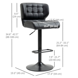 Lot de 2 tabourets de bar pivotants en cuir synthétique réglables avec repose-pieds, noir