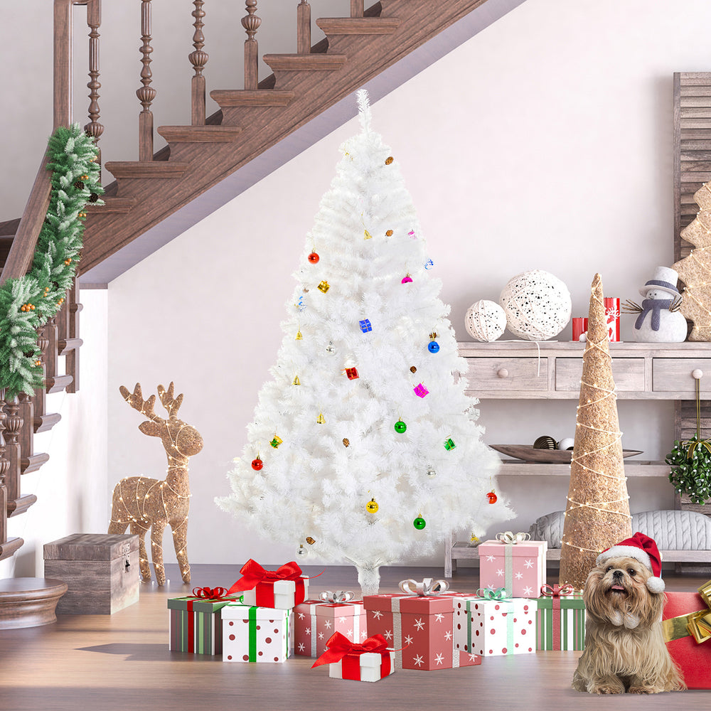 Sapin de Noël artificiel blanc de 6 pieds avec ornement