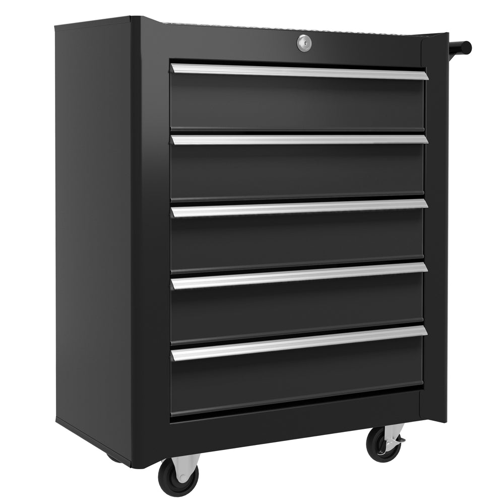 Coffre à outils roulant verrouillable à 5 tiroirs avec 4 roues et poignée, organisateur de rangement, noir