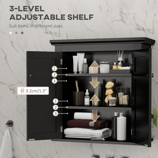 Armoire de salle de bain avec étagères réglable, noir