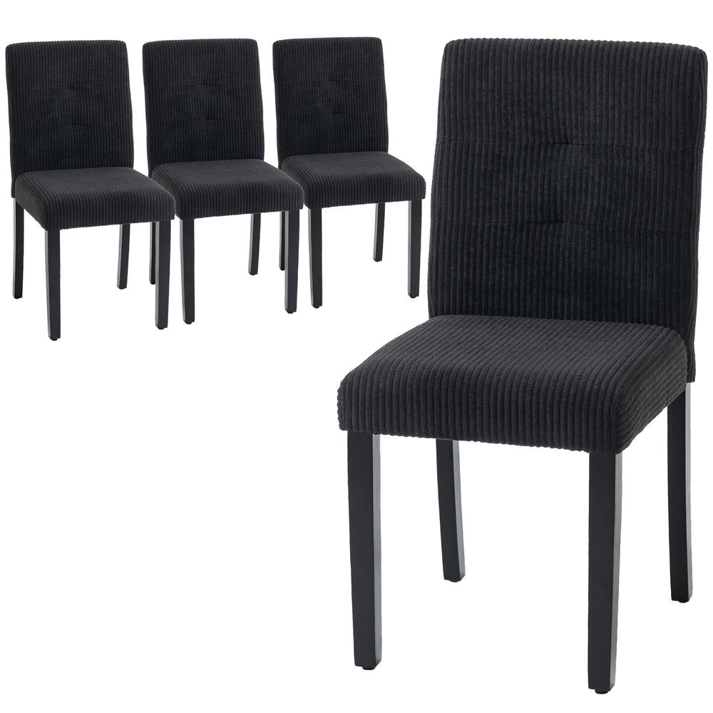 Ensemble de 4 chaises de salle à manger avec pieds en bois d'hévéa et assise rembourrée, noires