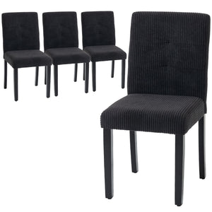 Ensemble de 4 chaises de salle à manger avec pieds en bois d'hévéa et assise rembourrée, noires