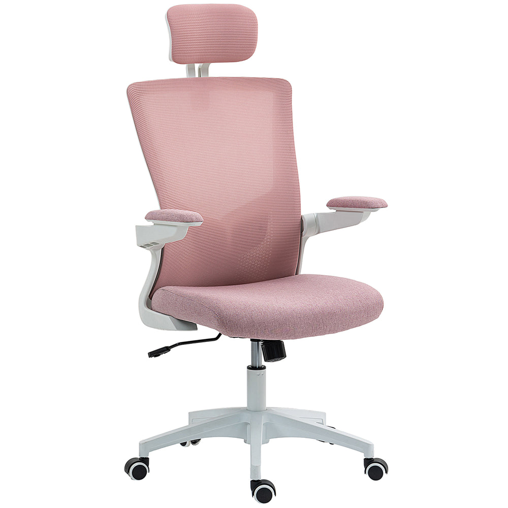 Chaise de bureau ergonomique avec soutien lombaire et appui-tête, rose