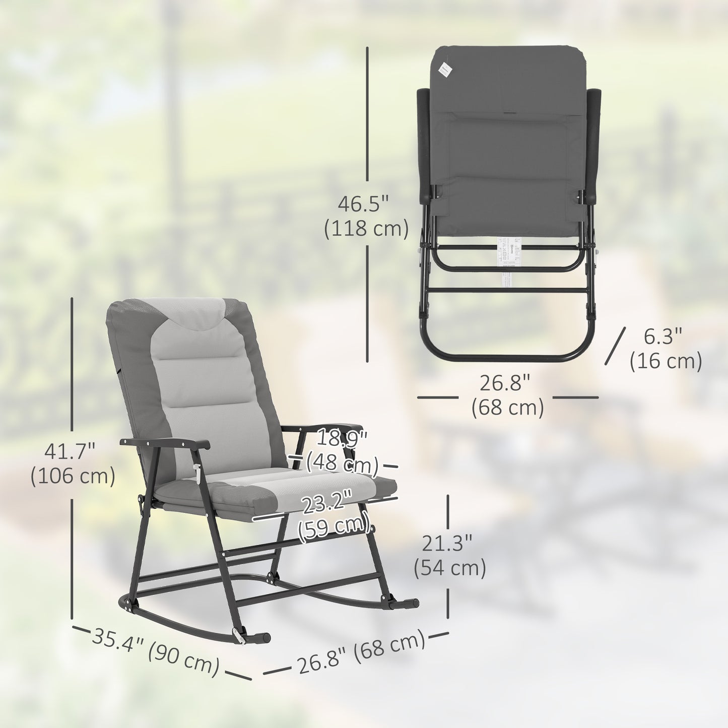 Outsunny Set of 2 Padded Folding Rocking Chairs with Armrests, Light Grey