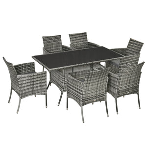 Ensemble de salle à manger 7 pieces en rotin avec coussins, gris