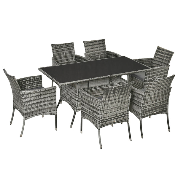 Ensemble de salle à manger 7 pieces en rotin avec coussins, gris